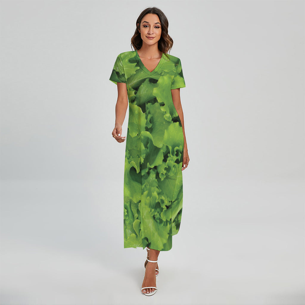 Salad Vegetable Print Short Sleeve Maxi Dress
