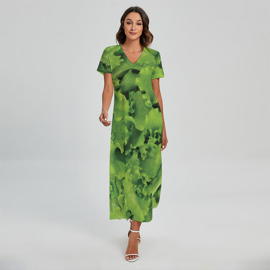Salad Vegetable Print Short Sleeve Maxi Dress