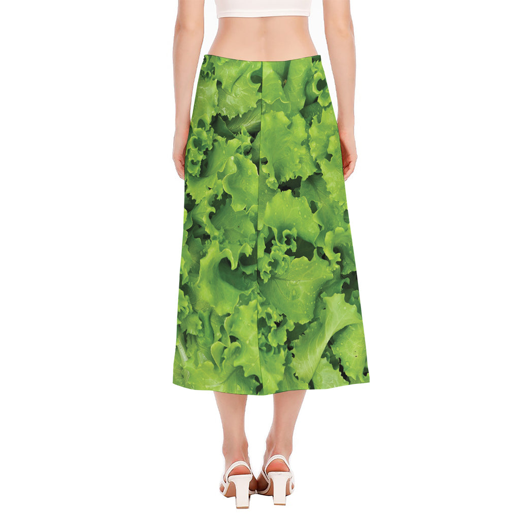 Salad Vegetable Print Side Slit Midi Skirt