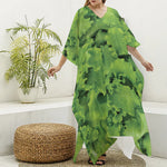 Salad Vegetable Print Silk V-Neck Kaftan Dress