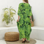 Salad Vegetable Print Silk V-Neck Kaftan Dress