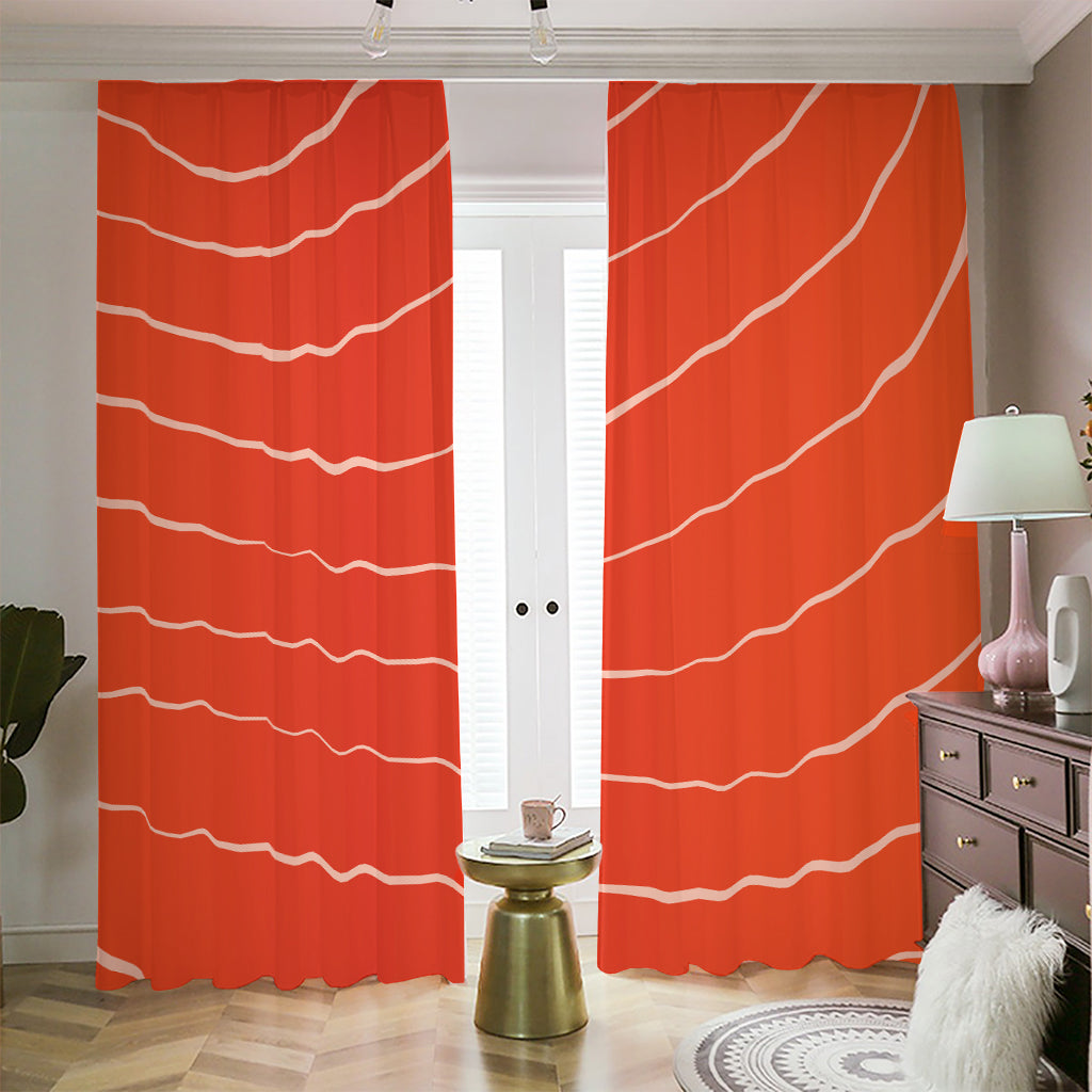 Salmon Artwork Print Blackout Pencil Pleat Curtains