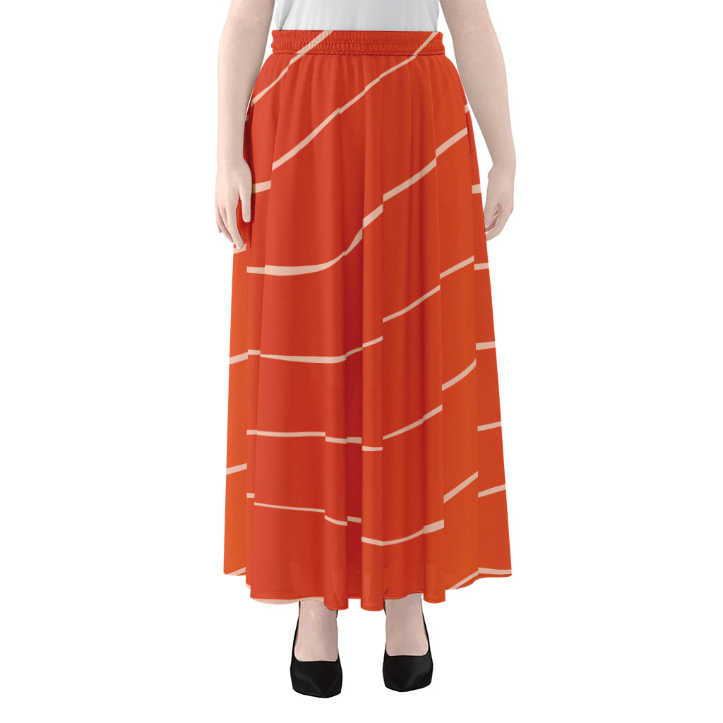 Salmon Artwork Print Chiffon Maxi Skirt