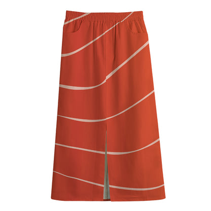 Salmon Artwork Print Cotton Front Slit Maxi Skirt