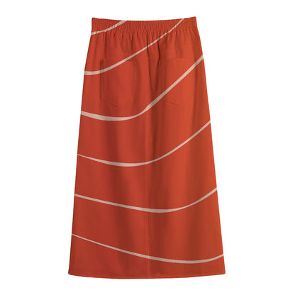 Salmon Artwork Print Cotton Front Slit Maxi Skirt