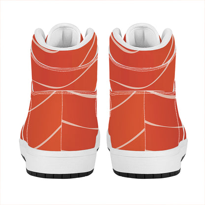Salmon Artwork Print High Top Leather Sneakers