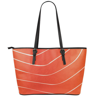 Salmon Artwork Print Leather Tote Bag