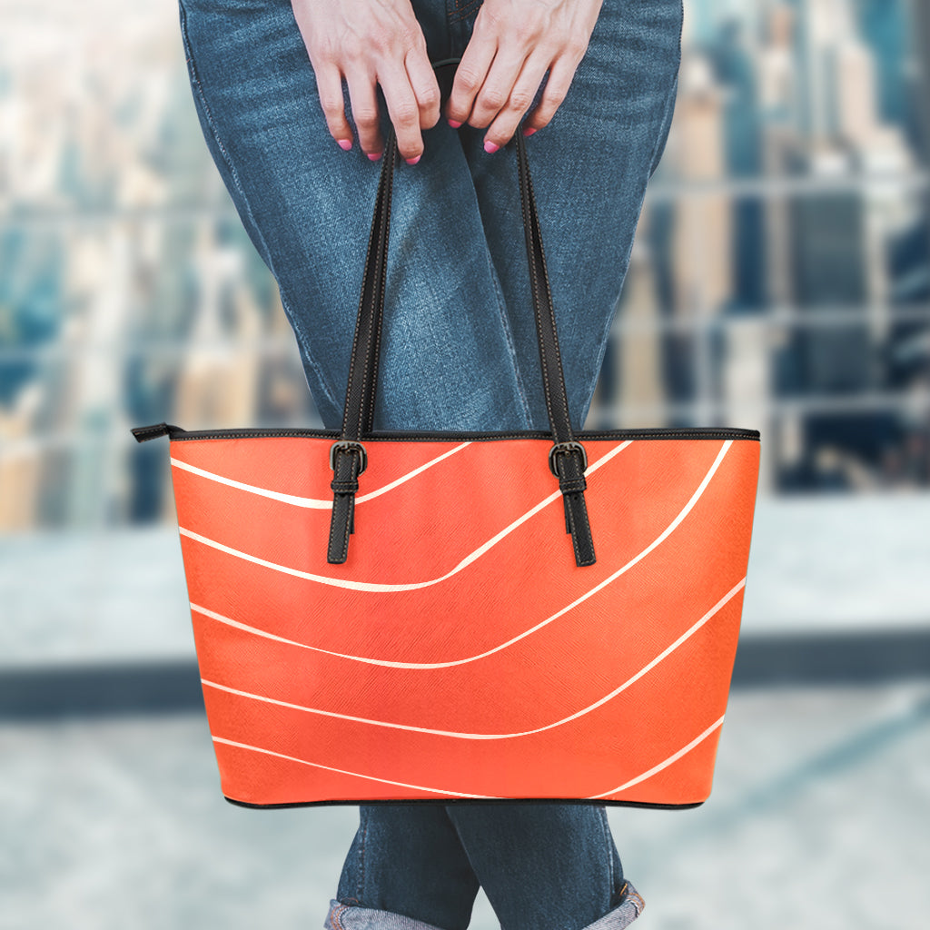 Salmon Artwork Print Leather Tote Bag