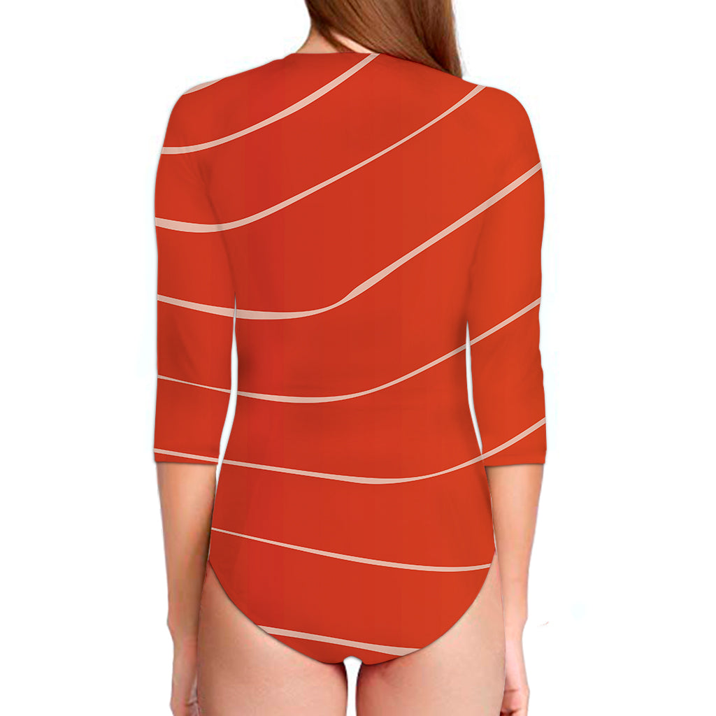 Salmon Artwork Print Long Sleeve Swimsuit