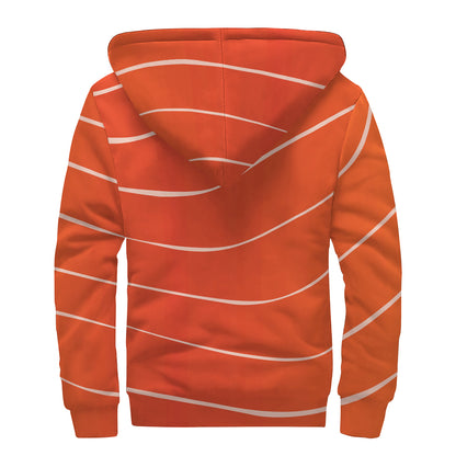 Salmon Artwork Print Sherpa Lined Zip Up Hoodie