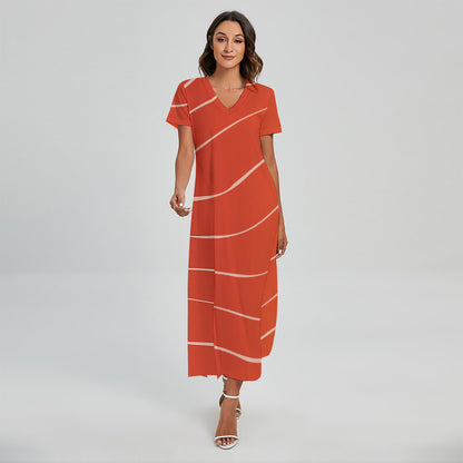 Salmon Artwork Print Short Sleeve Maxi Dress