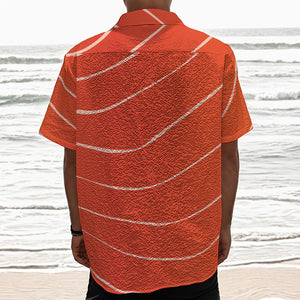 Salmon Artwork Print Textured Short Sleeve Shirt