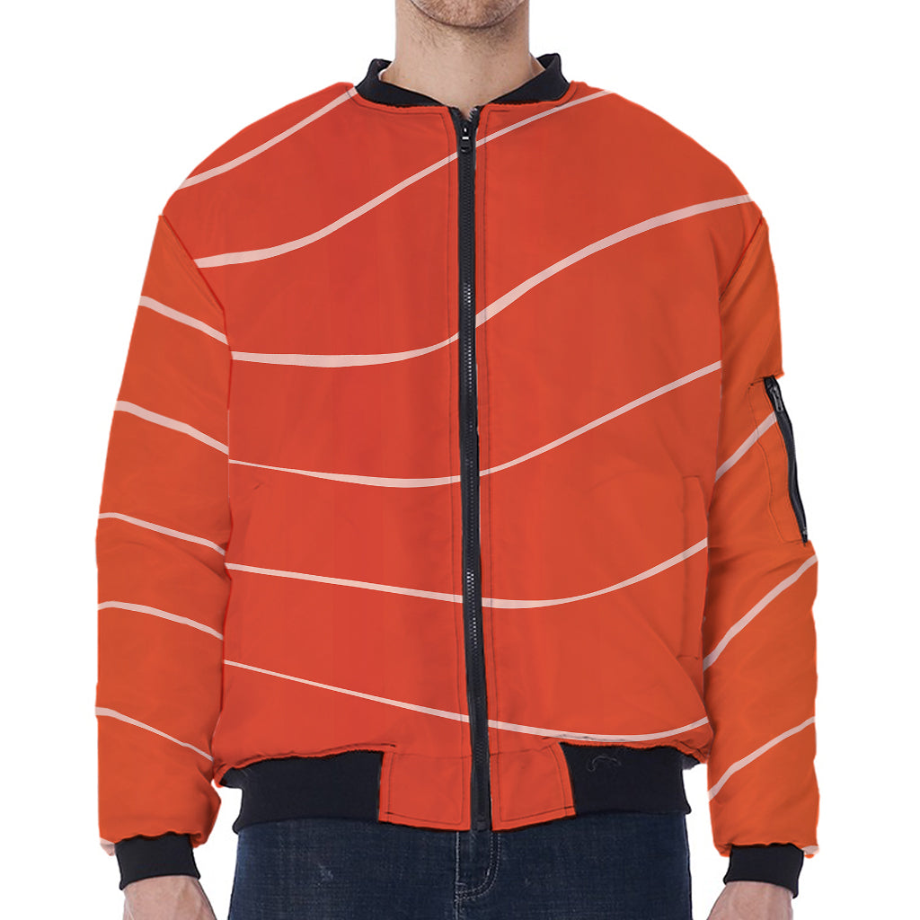 Salmon Artwork Print Zip Sleeve Bomber Jacket