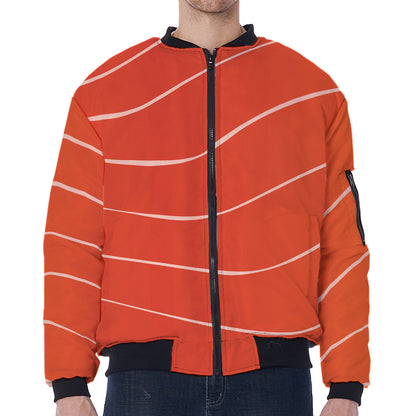 Salmon Artwork Print Zip Sleeve Bomber Jacket