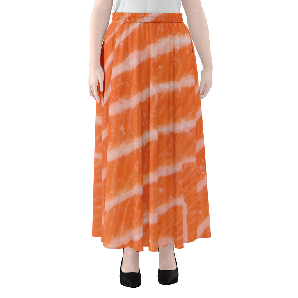 Salmon Fillet Print Chiffon Maxi Skirt