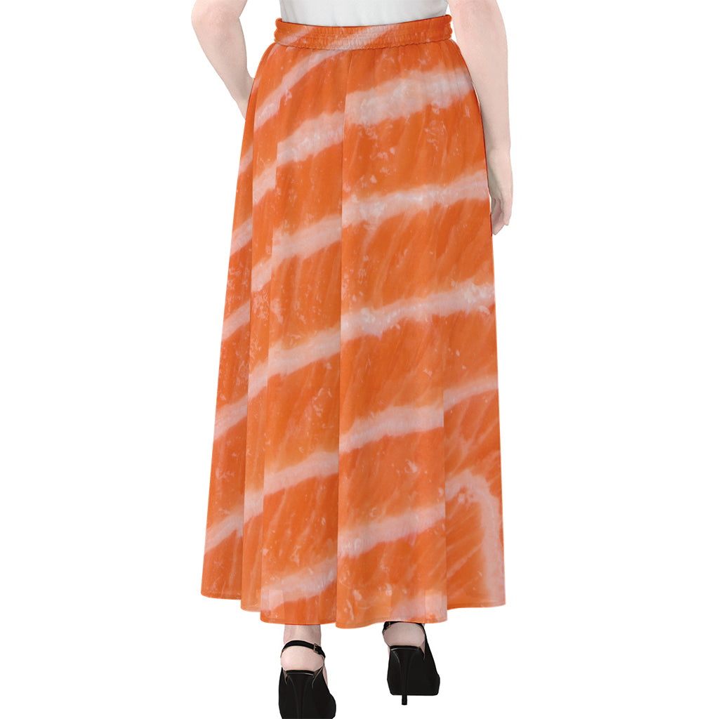 Salmon Fillet Print Chiffon Maxi Skirt