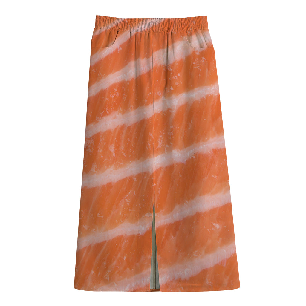 Salmon Fillet Print Cotton Front Slit Maxi Skirt