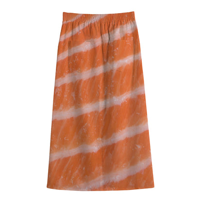 Salmon Fillet Print Cotton Front Slit Maxi Skirt