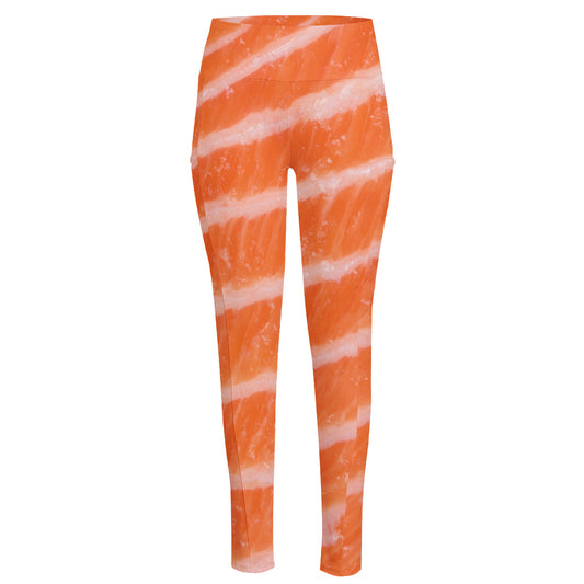 Salmon Fillet Print High-Waisted Pocket Leggings