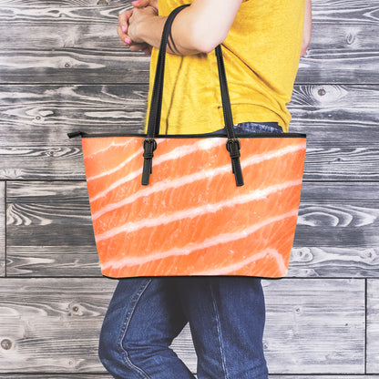 Salmon Fillet Print Leather Tote Bag