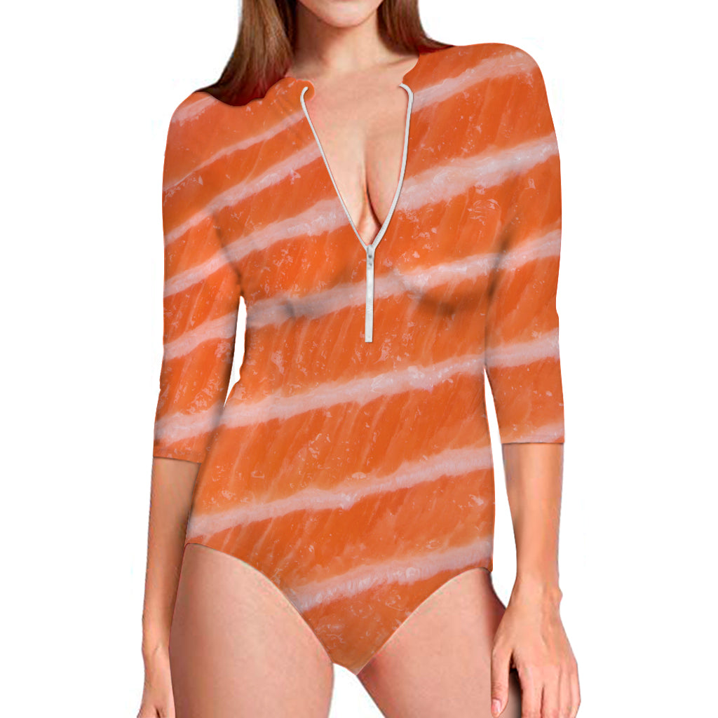 Salmon Fillet Print Long Sleeve Swimsuit