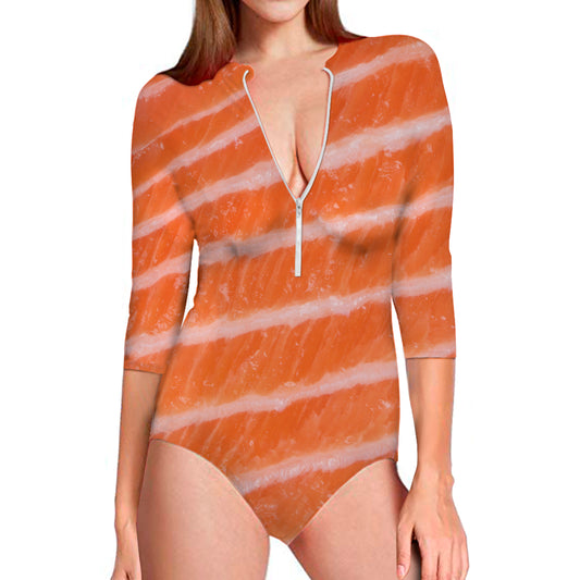 Salmon Fillet Print Long Sleeve Swimsuit