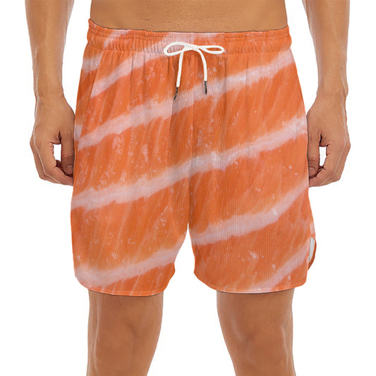 Salmon Fillet Print Men's Split Running Shorts