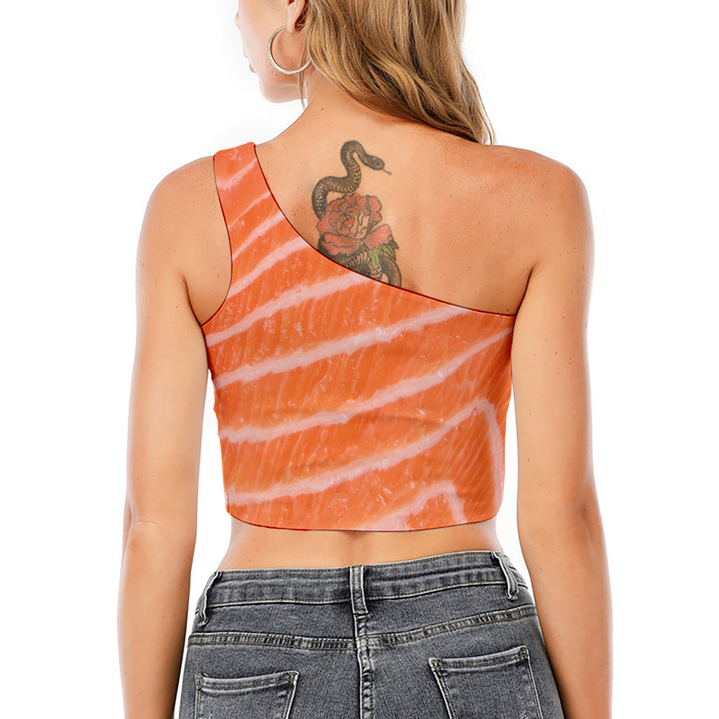 Salmon Fillet Print One Shoulder Crop Top