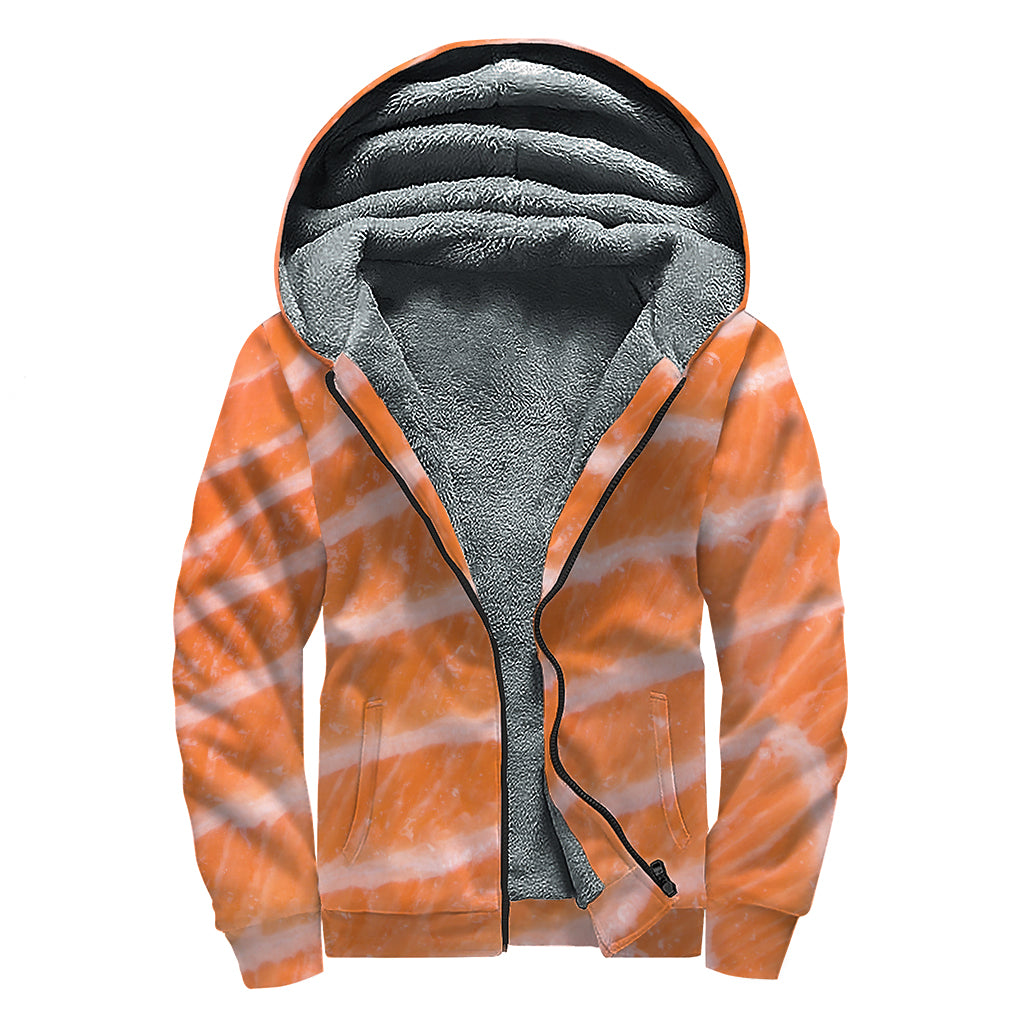 Salmon Fillet Print Sherpa Lined Zip Up Hoodie