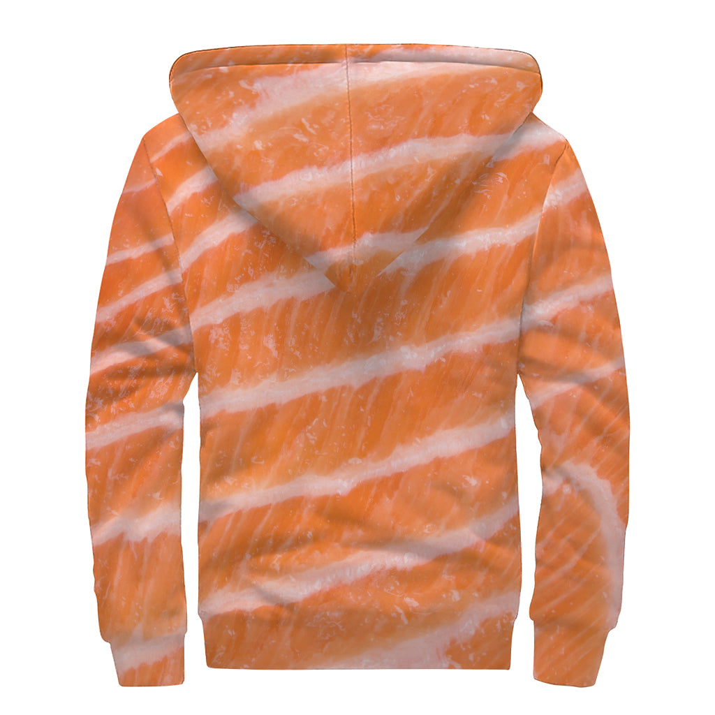 Salmon Fillet Print Sherpa Lined Zip Up Hoodie