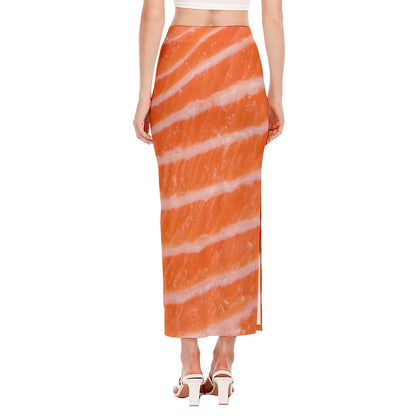 Salmon Fillet Print Side Slit Maxi Skirt
