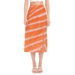 Salmon Fillet Print Side Slit Midi Skirt