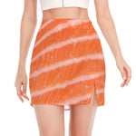 Salmon Fillet Print Side Slit Mini Skirt