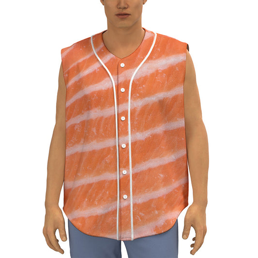 Salmon Fillet Print Sleeveless Baseball Jersey