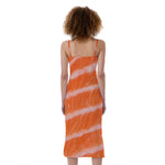 Salmon Fillet Print Slim Fit Midi Cami Dress