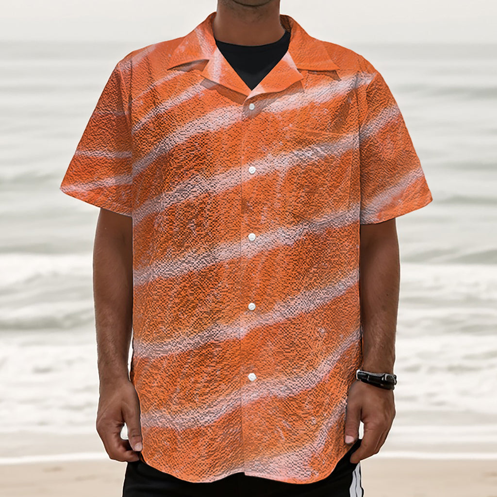 Salmon Fillet Print Textured Short Sleeve Shirt
