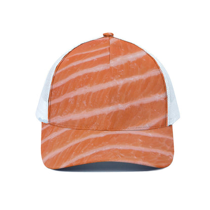 Salmon Fillet Print White Mesh Trucker Cap
