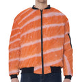 Salmon Fillet Print Zip Sleeve Bomber Jacket