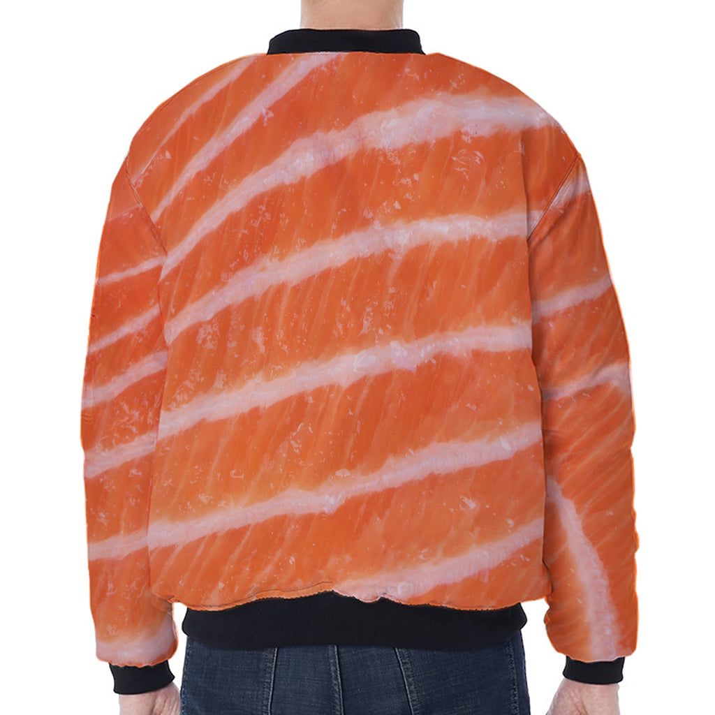 Salmon Fillet Print Zip Sleeve Bomber Jacket