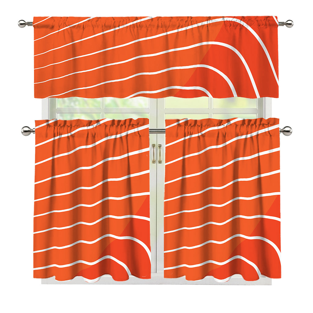 Salmon Print 3 Piece Kitchen Curtains