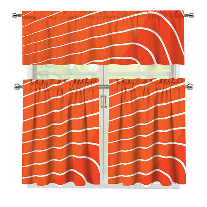 Salmon Print 3 Piece Kitchen Curtains