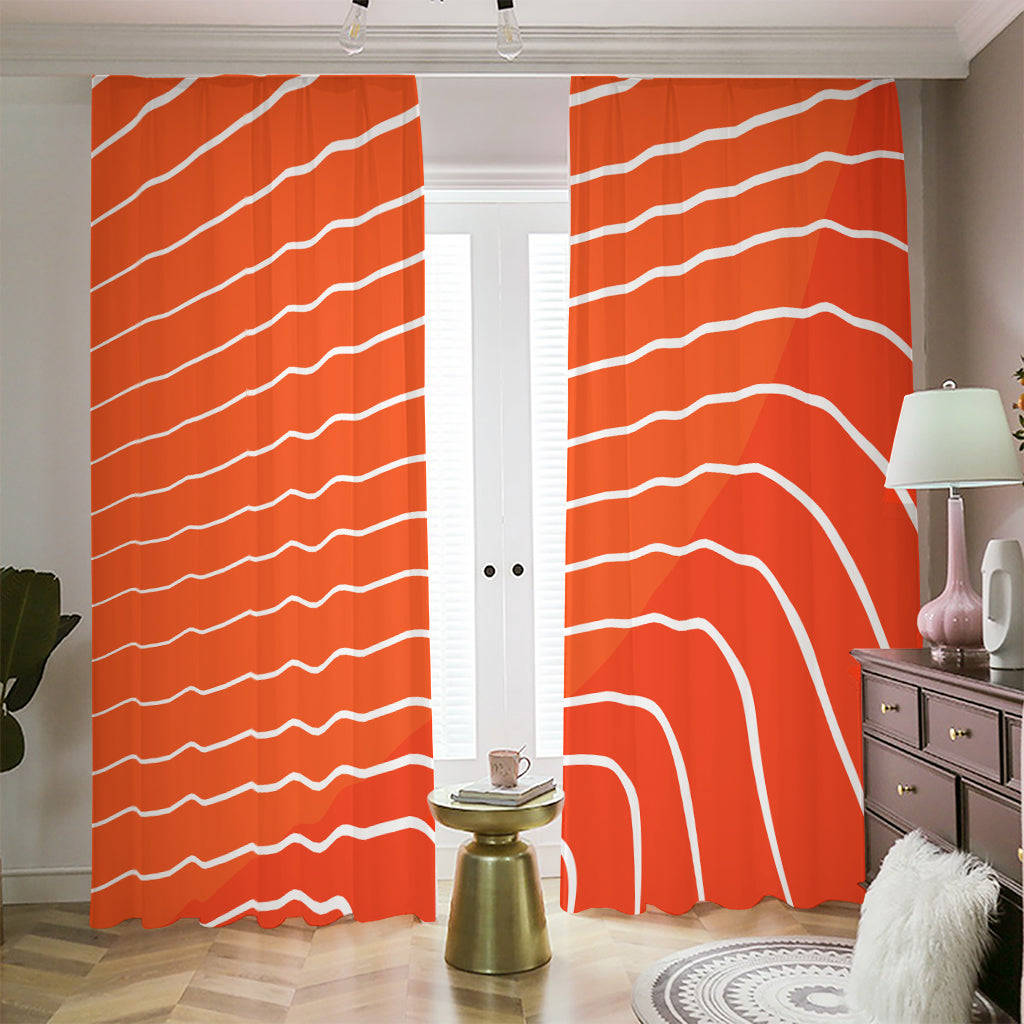 Salmon Print Blackout Pencil Pleat Curtains