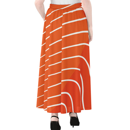 Salmon Print Chiffon Maxi Skirt