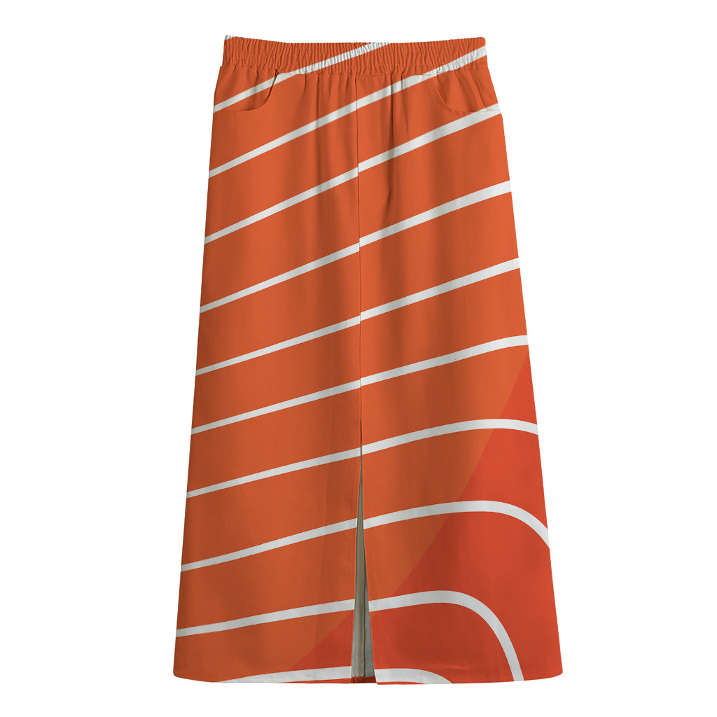 Salmon Print Cotton Front Slit Maxi Skirt