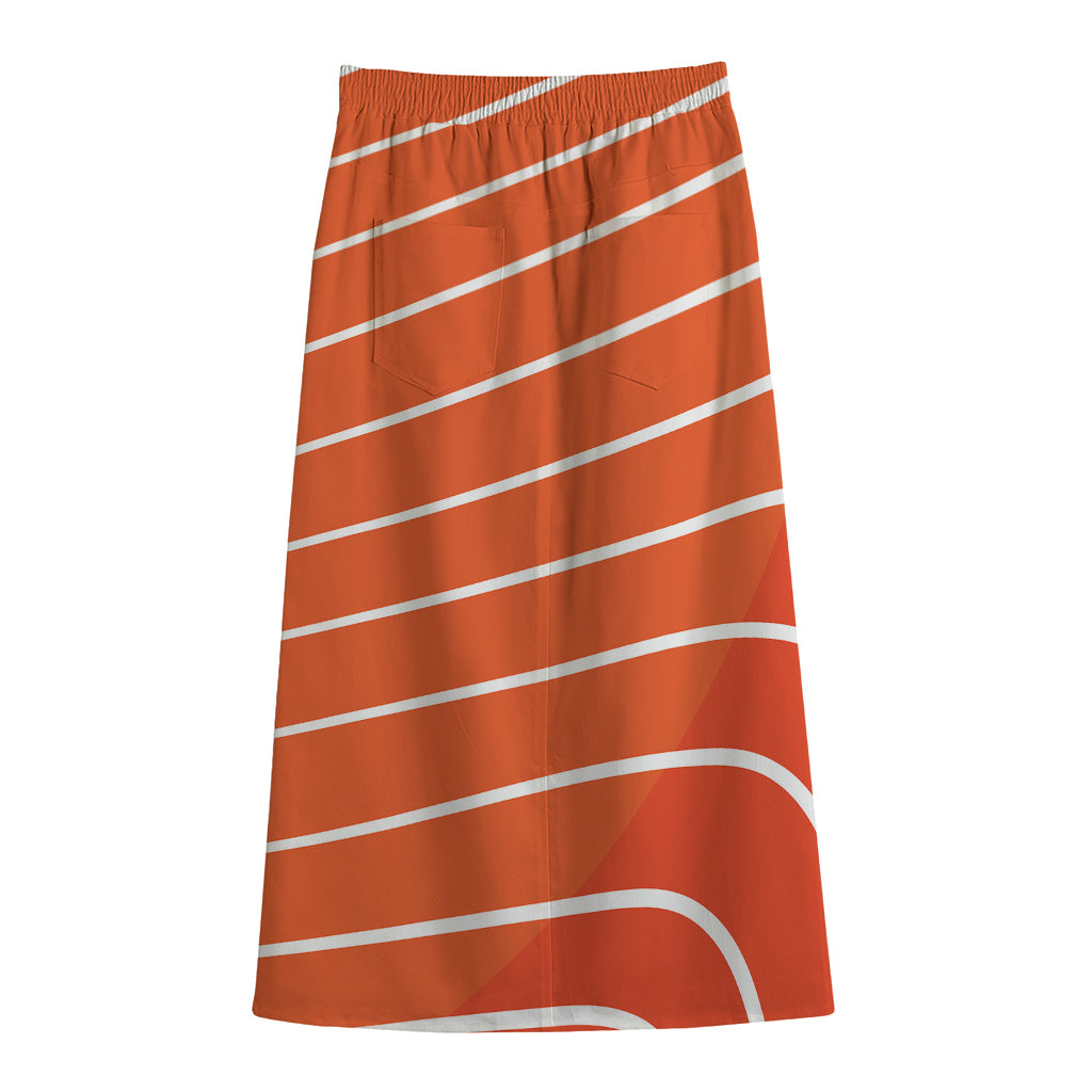 Salmon Print Cotton Front Slit Maxi Skirt