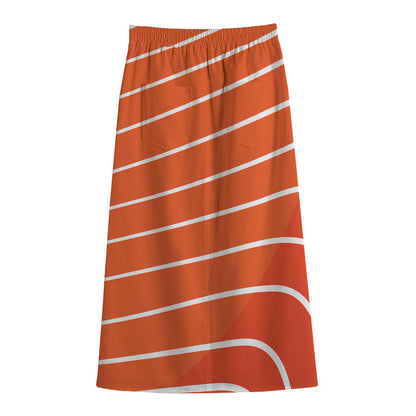 Salmon Print Cotton Front Slit Maxi Skirt