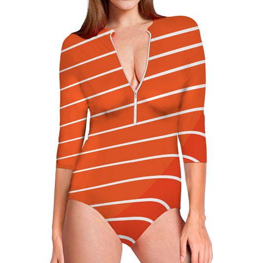 Salmon Print Long Sleeve Swimsuit