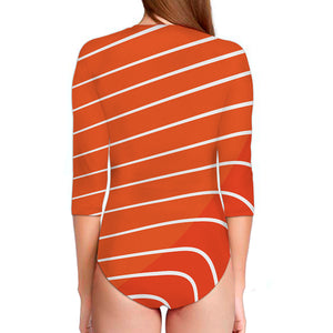 Salmon Print Long Sleeve Swimsuit