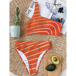 Salmon Print One Shoulder Bikini Top