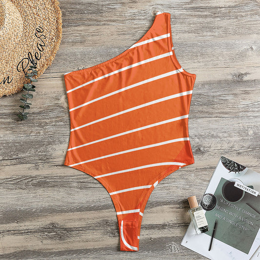 Salmon Print One Shoulder Bodysuit
